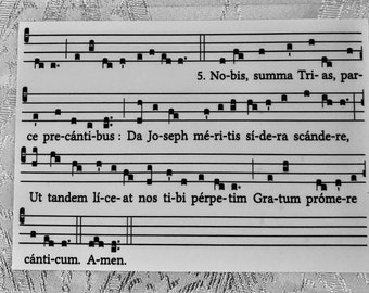 Pegatina de San José - Canto gregoriano - Verso final de "Te Ioseph Celebrent Agmina Caelitum" para libros de oración, recordatorios de oficina, etc.