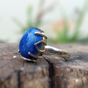 Natural Lapis Lazuli Ring, Handmade Silver Ring, Oval Lapis Lazuli Ring, 925 Sterling Silver Ring, Ring for Women, Blue Gemstone Ring