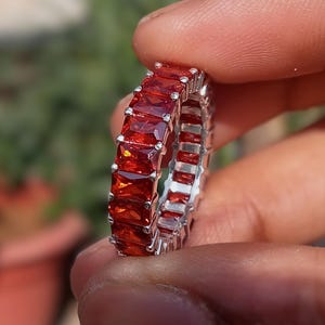 Orange Sapphire Eternity Ring, Radiant Cut Engagement Ring, 925 Sterling Silver Band, Sapphire Wedding Band Ring, Infinity Women&#39;s Ring