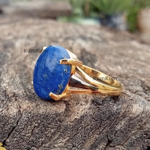 Natürlicher Lapis Lazuli Ring, Lapis Lazuli Silberring im Ovalschliff, zweifarbiger Ring, 925 Massiv Sterlingsilberring, Handgemachter Ring, Jubiläumsgeschenk