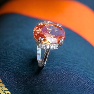 Beautiful Women&#39;s Orange Sapphire Engagement Ring, 925 Sterling Silver Ring, Dainty Orange Sapphire Ring,  Sapphire Wedding Ring for Her