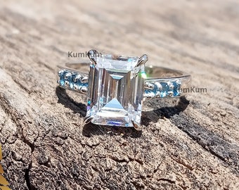 4.60 CT Emerald Cut Gemstone, Emerald cut Engagement Ring, 925 Sterling Silver Ring, Valentine Day Gift For Her, Promise Ring, Wedding Band