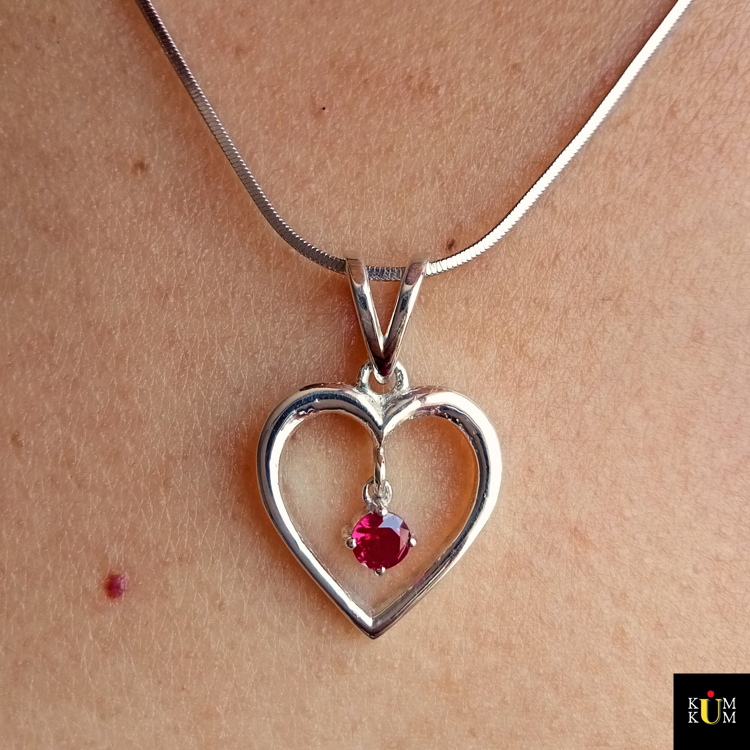 Heart Pendant 925 sterling silver Small dangling red stone pendant love pendant necklace Open heart pendant necklace Gift for girlfriend Etsy