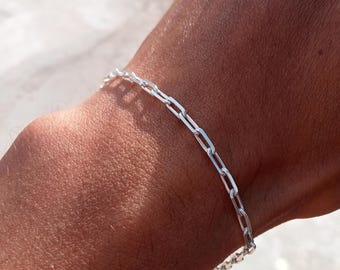 Dainty Paperclip Bracelet: Thin 925 Sterling Silver Chain
