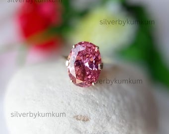 Pink Sapphire Oval Ring, 925 Sterling Silver Engagement Band