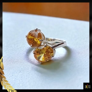 Toi et Moi Ring, Round & Oval Stone Toi Moi Ring, Simulant Citrine 925 Silver Ring, Double Stone Silver Ring, Anniversary Ring, Gift for Her