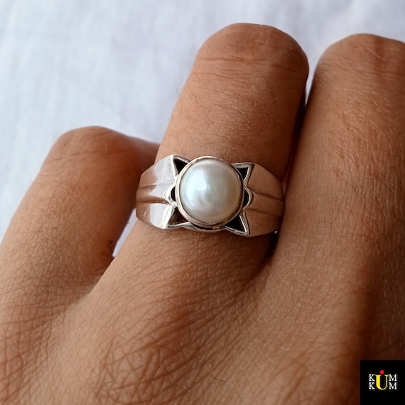 Natural And Certified Pearl (Moti) Ring In Sterling Silver | Silver Moti  Ring