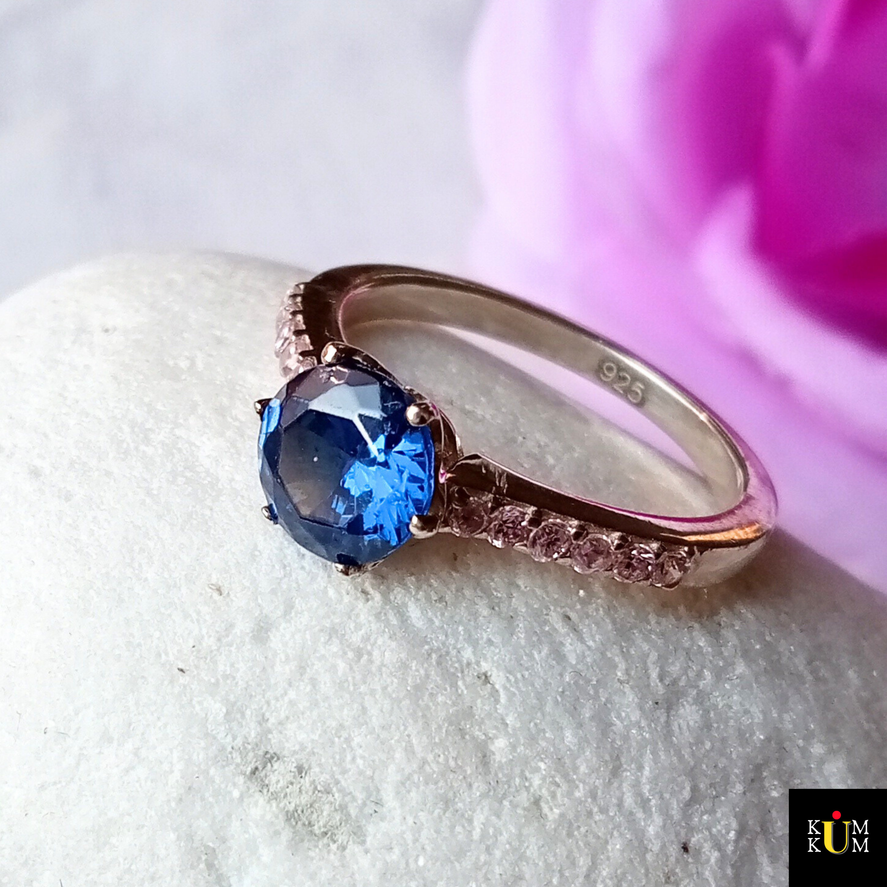 Blue & Pink Sapphire Engagement Ring, Sterling Silver Prong Setting ...