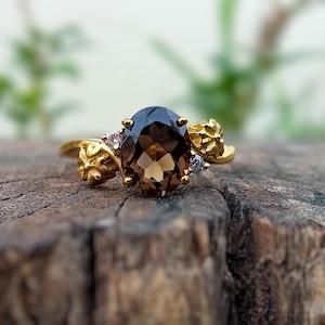 Smoky Quartz Ring 14K Gold Plated Ring Nature Ring Celestial Jewelry Promise Ring Unique Handmade Ring Brown Gemstone Ring Promise Ring