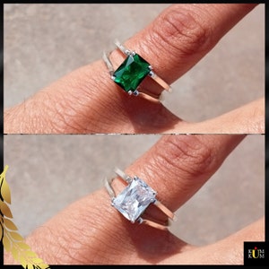 Reversible Ring, Flip Ring, Radiant Cut Engagement Ring, Emerald Ring, Diamond Ring, Two in a One Ring, Two Sided Ring, Gift for Her