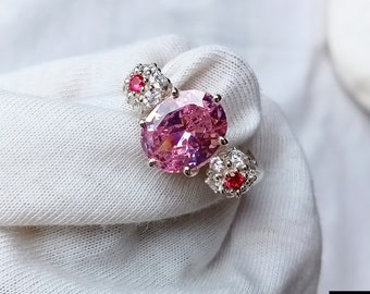 Beautiful Pink Sapphire Ring, Floral Multi Stones Ring, 925 Sterling Silver Ring, Handmade Pink Sapphire Jewelry, Pink Gemstone Gold Ring