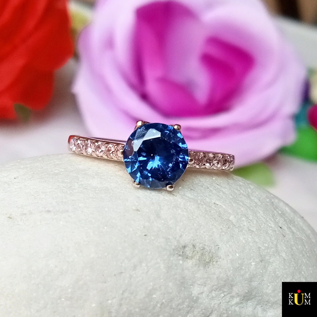 Blue & Pink Sapphire Engagement Ring, Sterling Silver Prong Setting ...