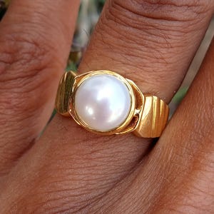Pearl Ring for Men, 14K Gold Plated Pearl Ring for Men, Natural Freshwater Pearl Jewelry for Him, Bezel Set Men&#39;s Ring, Anniversary Gift