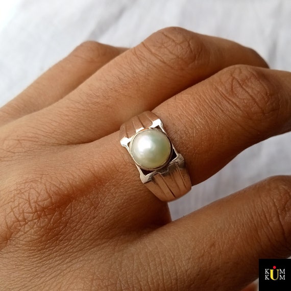 Mother of Pearl Stone Silver Men's Ring Gemstone White Adjustable Handmade  925 Sterling Gifts For Him Turkish Free Shipping