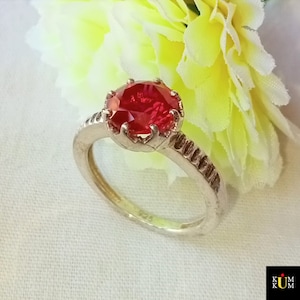 Ruby Engagement Ring, Vintage Ruby Ring, Dainty Ruby Ring, 925 Sterling Silver Ring, July Birthstone Gemstone Ring, Anniversary Gift for Her