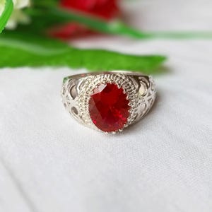 Vintage Ruby Ring, Chunky Ruby Ring, 925 Sterling Silver Ring, Red Gemstone Ring, Unique Handmade Ring, Dainty Ring, Promise Ring