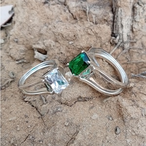 Reversible Ring, Flip Ring, Radiant Cut Engagement Ring, Unique Birthstones Ring, Two in a One Ring, Two Sided Ring, Custom Birthstone Ring