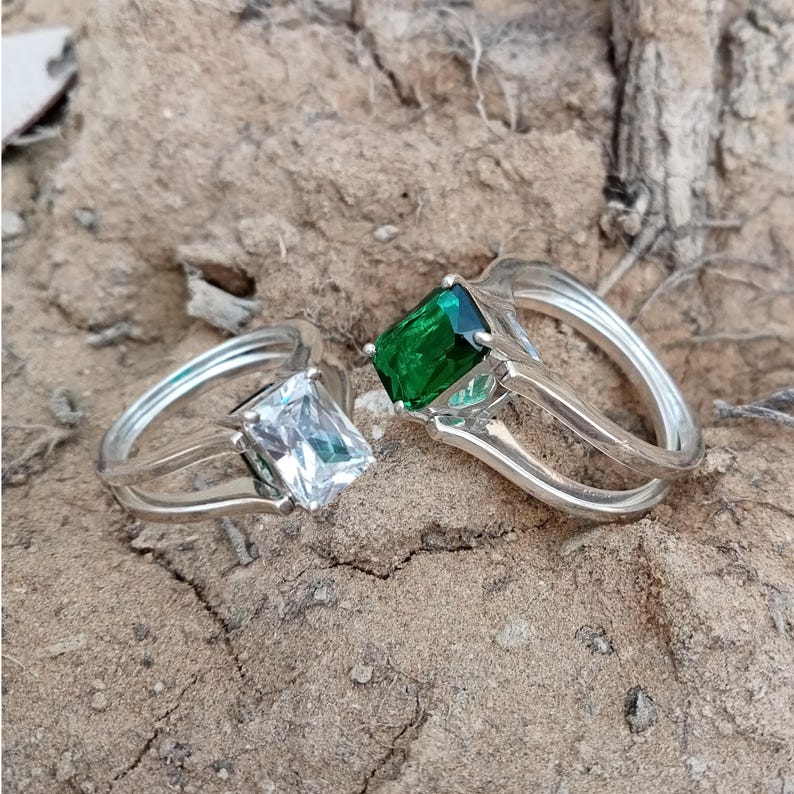 Reversible Custom Ring, Emerald & Diamond 925 Silver Ring, Unique ...
