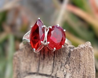 Toi Et Moi Ruby Ring: Marquise & Oval Cut, 925 Silver Band