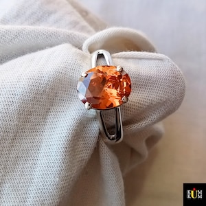 Sunset Sapphire Silver Ring, Orange Sapphire Engagement Ring, 925 Sterling Silver Ring, Best Friend Silver Band, Sparky Sapphire CZ Ring