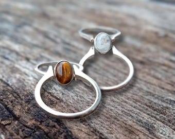 Reversible Ring, Flip Ring, Natural Rainbow Moonstone Ring, 100