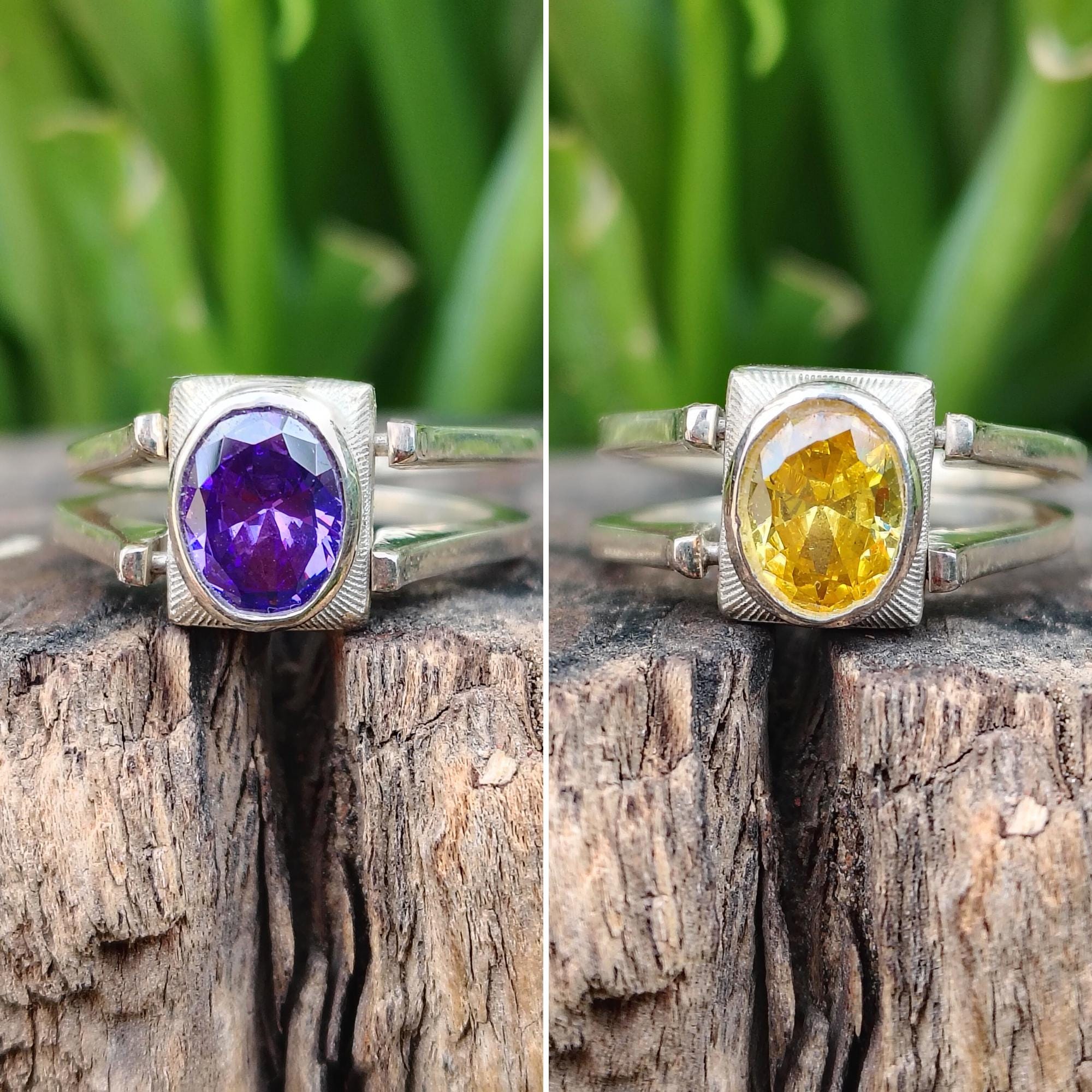 Custom Sterling Silver Reversible Birthstone Ring - Two Stone Flip Band ...