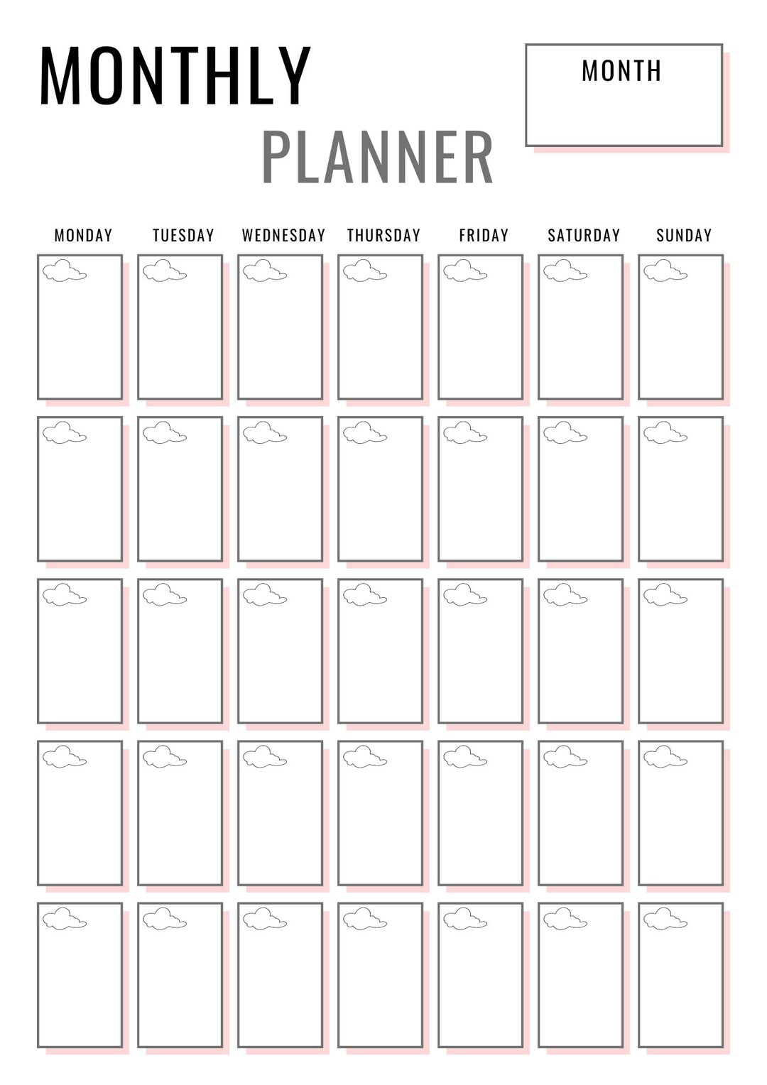 Pink Minimalism Monthly Planner Sheet - Etsy