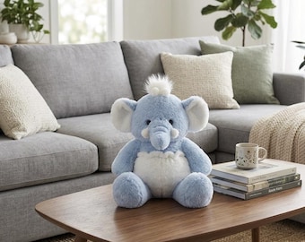 Stor blå elefantplyschleksak, fluffigt och mjukt plyschdjur, perfekt som present till nyfödd, barnrumsdekor, söt elefantdocka, 45 cm