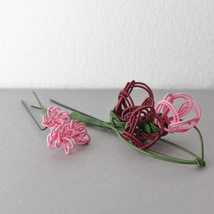 Forcine per capelli giapponesi Mizuhiki, set da 2, accessorio di carta giapponese, fiori, bordeaux e rosa