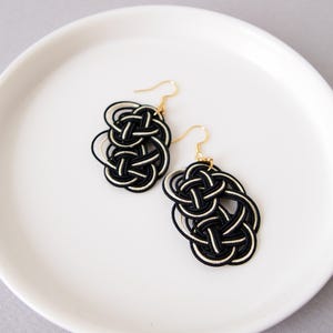 Orecchini giapponesi in mizhiki, washi, carta giapponese, nero e oro, gioielli di carta, chic, regalo giapponese