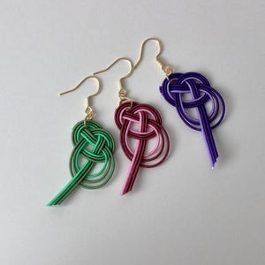 Orecchini giapponesi mizuhiki, fatti a mano, rosa, gioielli in carta washi, realizzati in Francia, regalo giapponese, bordeaux, verde, viola