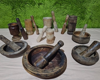 Altes Holz Mörser & Stößel Set (verschiedene Varianten) für Walnüsse, Gewürze und Kräuter. Küchen Dekor.