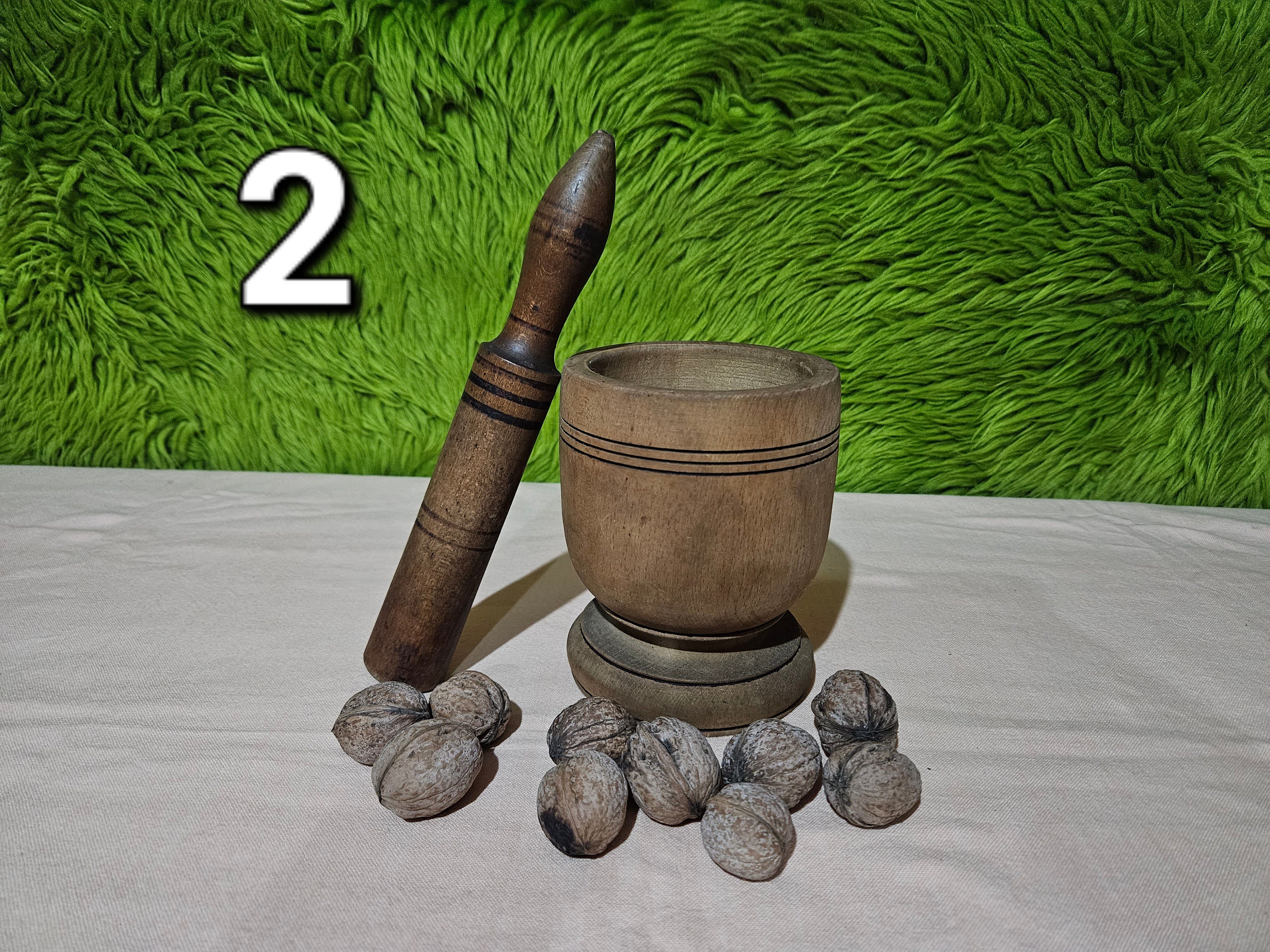 Handmade Lacquered Wooden Mortar & Pestle Set - Big