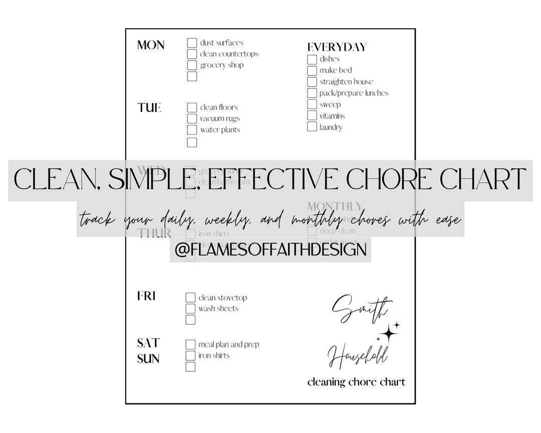 Clean Simple Black and White Chore Chart Template Canva - Etsy