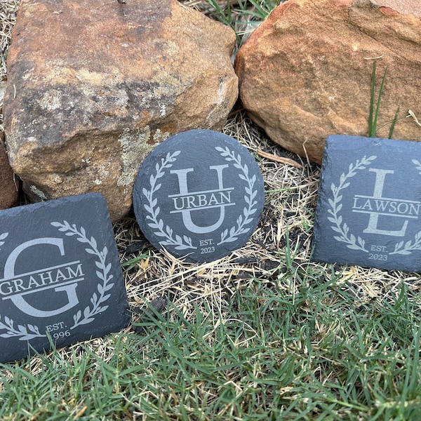 Custom Slate Coasters | Personalized Gift | Add Your Own Logo | Laser Engraved Slate Coaster | Wedding Gift | Gift for Newlyweds
