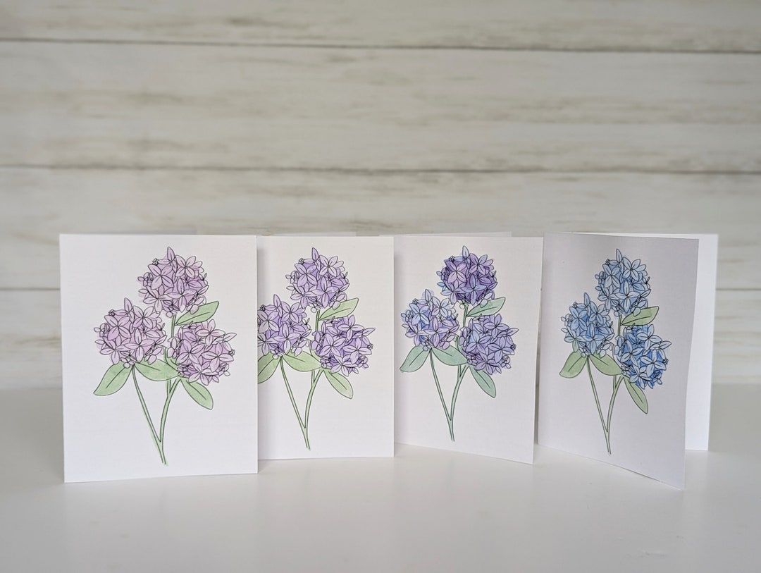 Hydrangea Greeting Cards- Set of Four (4) Blank, Hand Painted Floral ...