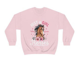 Juste une fille qui aime les chevaux sweat-shirt, sweat-shirt cheval, tailles adultes, pull fille cheval Unisexe Heavy Blend Crewneck Sweat-shirt