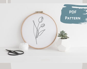 SimpIe Tulips - Hand Embroidery PDF Pattern, 4 sizes, Instant Digital Download