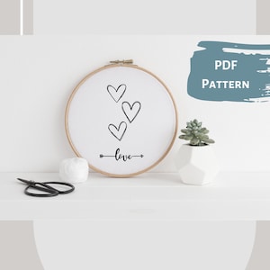 Heart with Love Arrow Outline - Hand Embroidery PDF Pattern, 4 sizes, Instant Digital Download