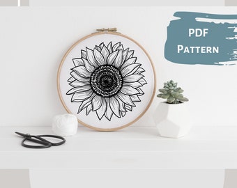 Sunflower - Hand Embroidery PDF Pattern, 4 sizes, Instant Digital Download