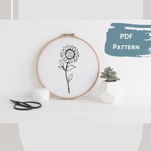 Sunflower II - Hand Embroidery PDF Pattern, 4 sizes, Instant Digital Download