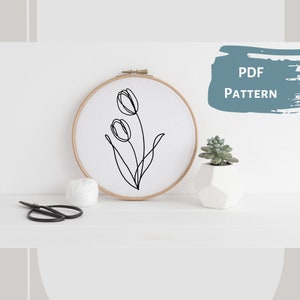 SimpIe Tulips II - Hand Embroidery PDF Pattern, 4 sizes, Instant Digital Download