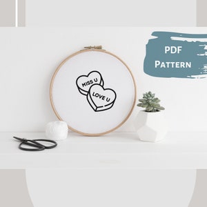 Candy Heart Outline - Hand Embroidery PDF Pattern, 4 sizes, Instant Digital Download