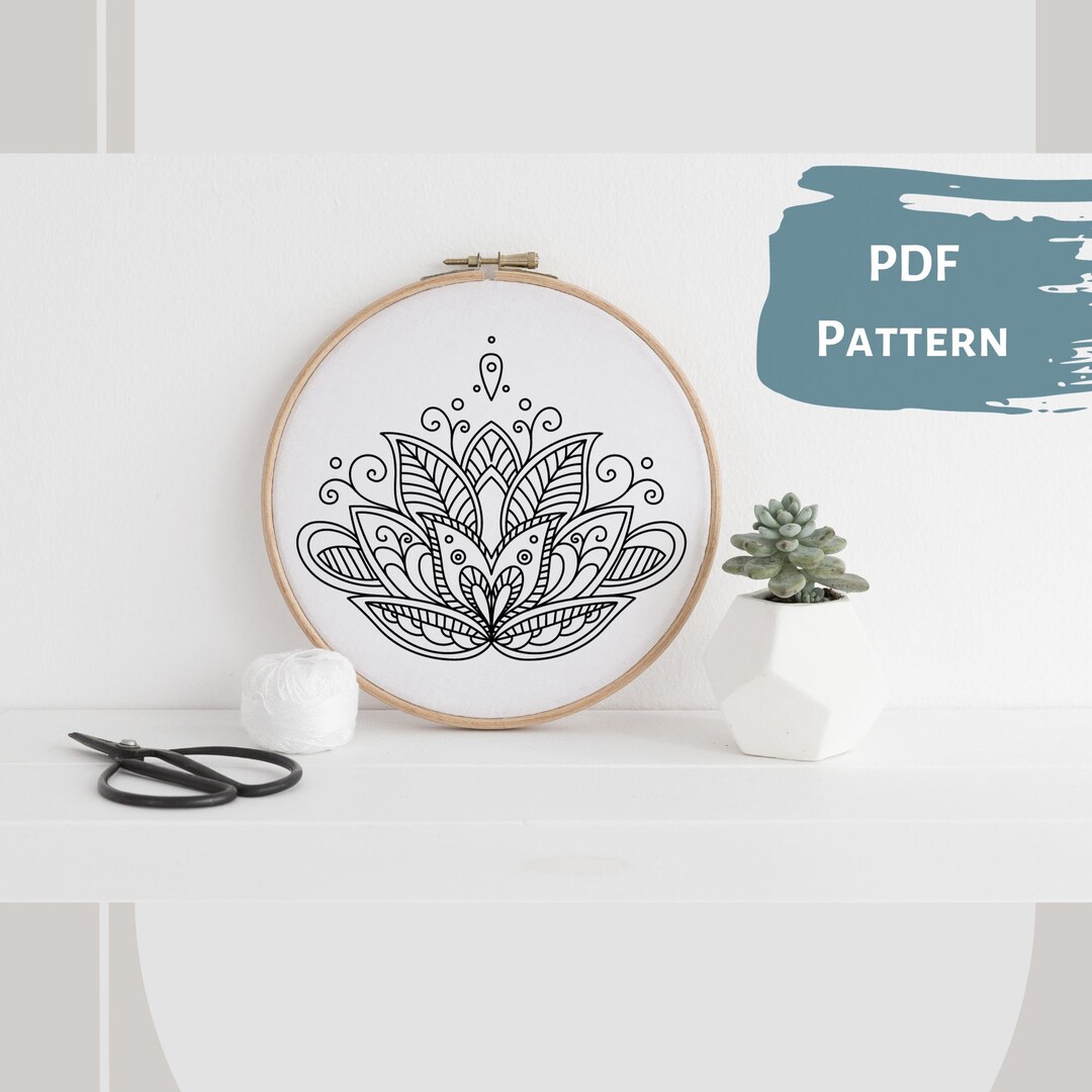 Lotus Flower - Hand Embroidery PDF Pattern, 4 Sizes, Instant Digital ...