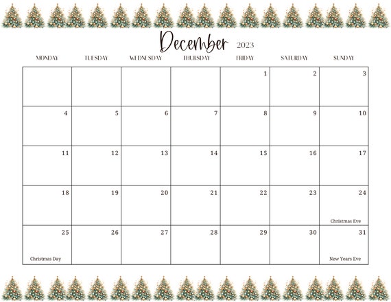 Printable December Calendar 2023, Christmas Calendar, Holiday Calendar, December  2023 Printable Calendar, Family Calendar, Printable Digital - Etsy
