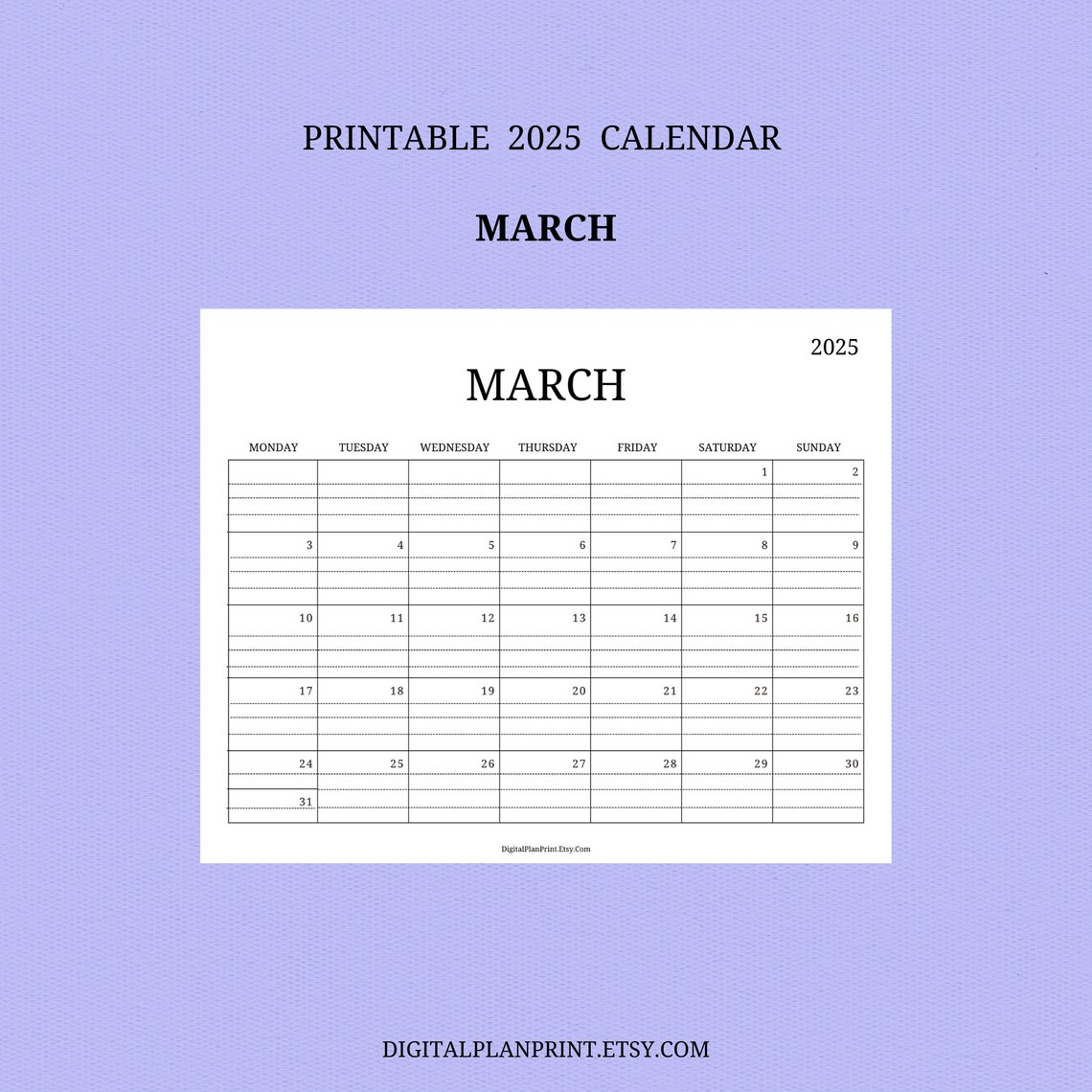 2025 Monthly Calendar,printable,minimalist Style black Color Design,pdf