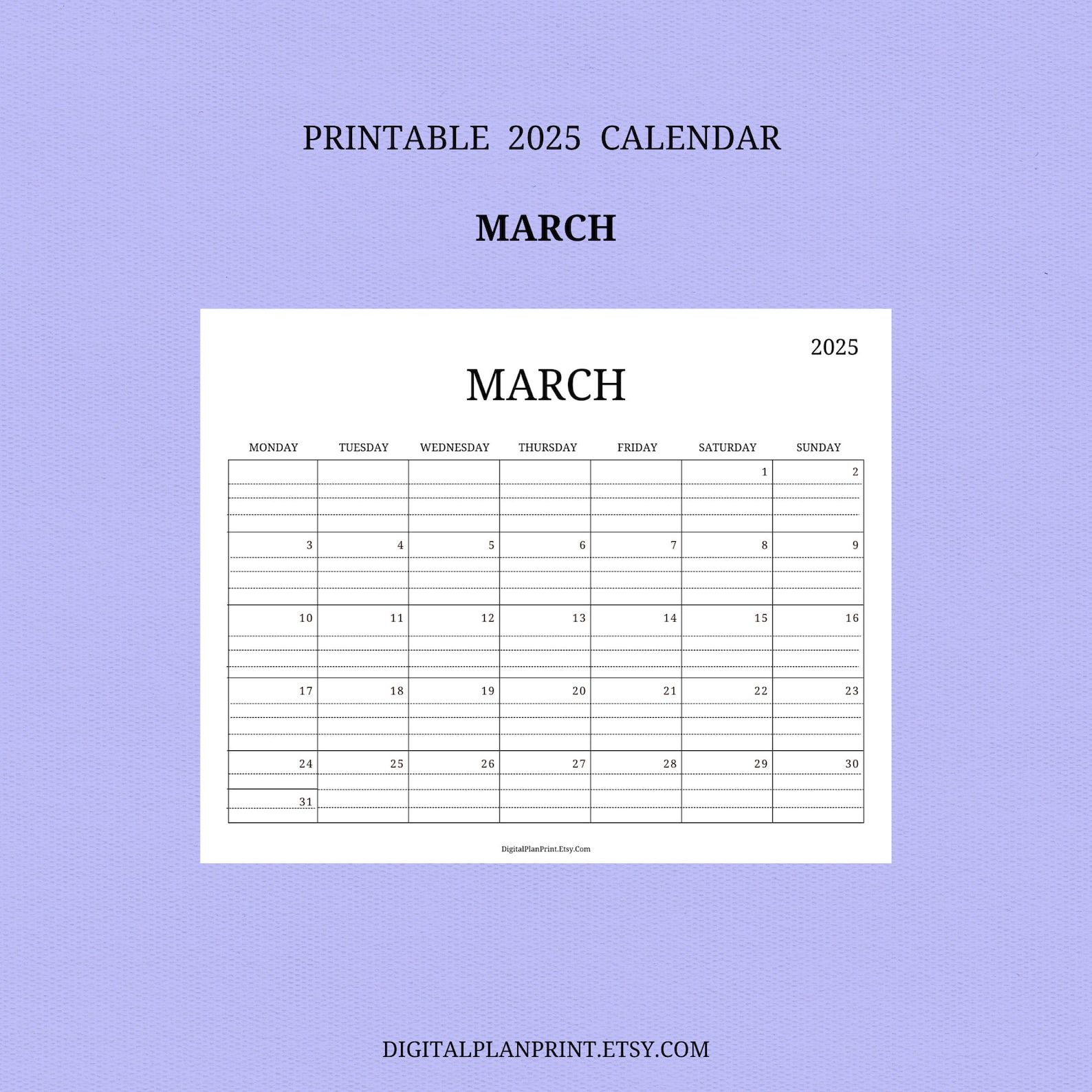 2025 Monthly Calendar,printable,minimalist Style -black Color Design ...