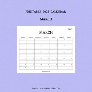 2025 Monthly Calendar,printable,minimalist Style -black Color Design ...