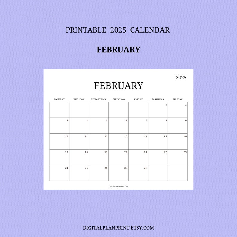 2025 Monthly Calendar,printable,minimalist Style -black Color Design ...