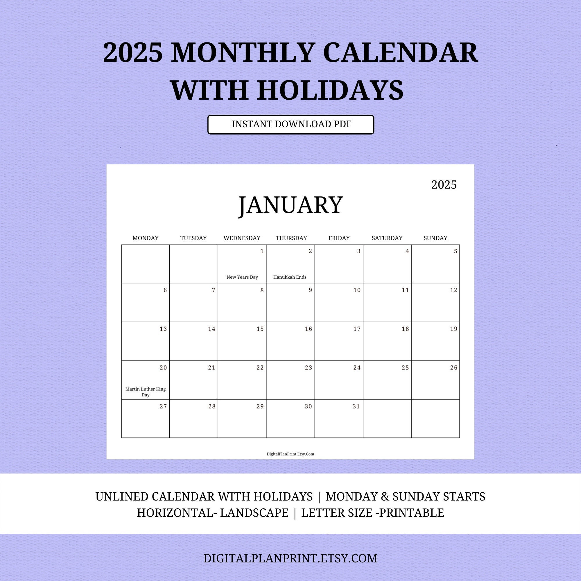 Monthly Calendars With Holidays Printable